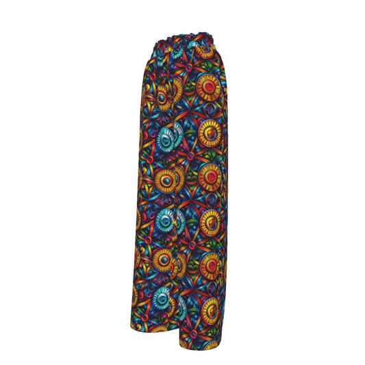 Rainbow Colors, Women’s Faux Silk Wide-Leg Pants