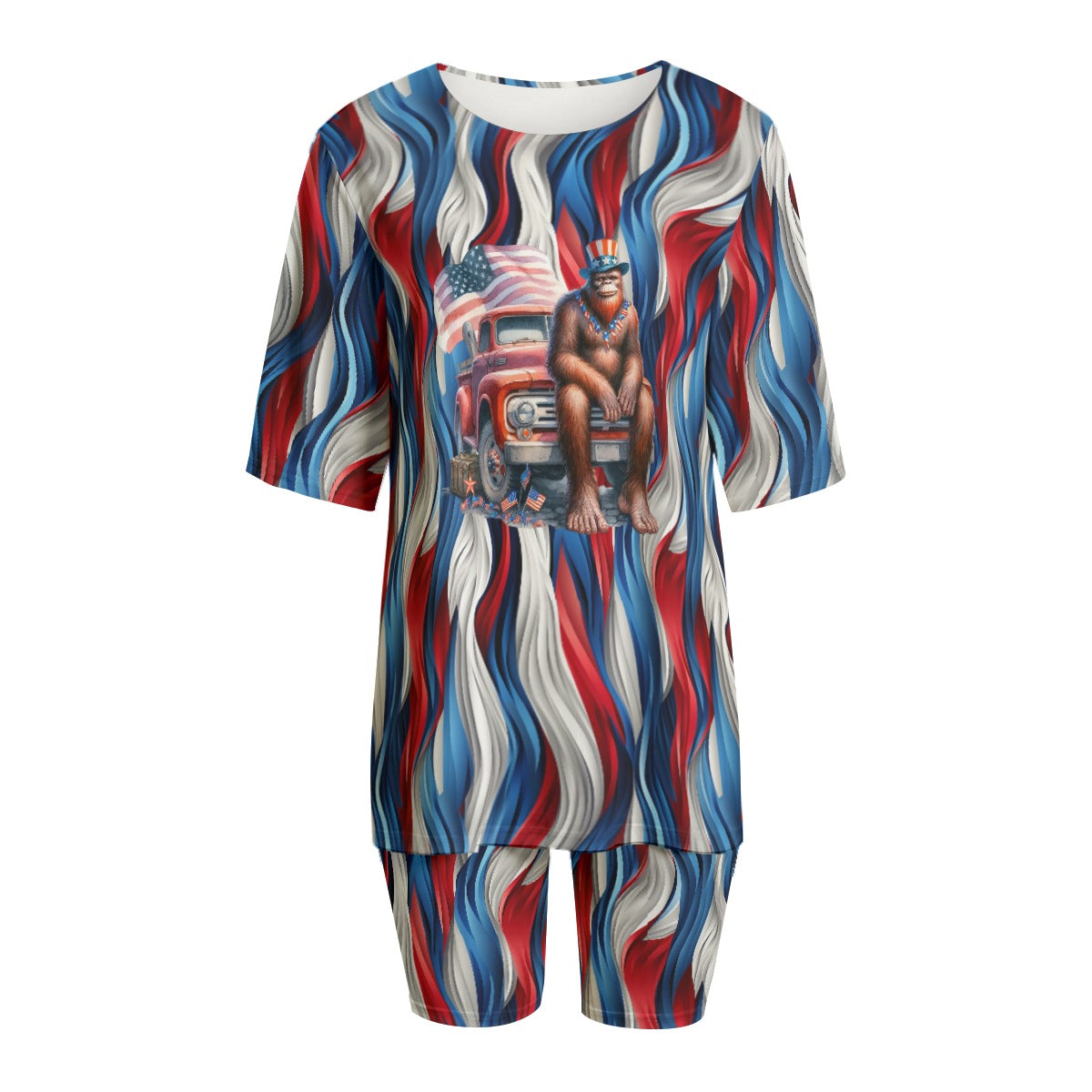 Patriot Bigfoot / Sasquatch, Women’s 2 Piece T Shirt Set With Short Sleeve