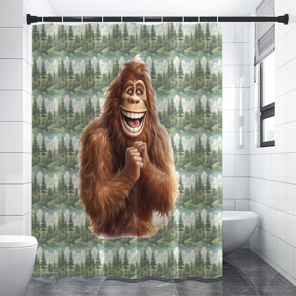 Bigfoot / Sasquatch Happy, Polyester Shower Curtain in 4 sizes