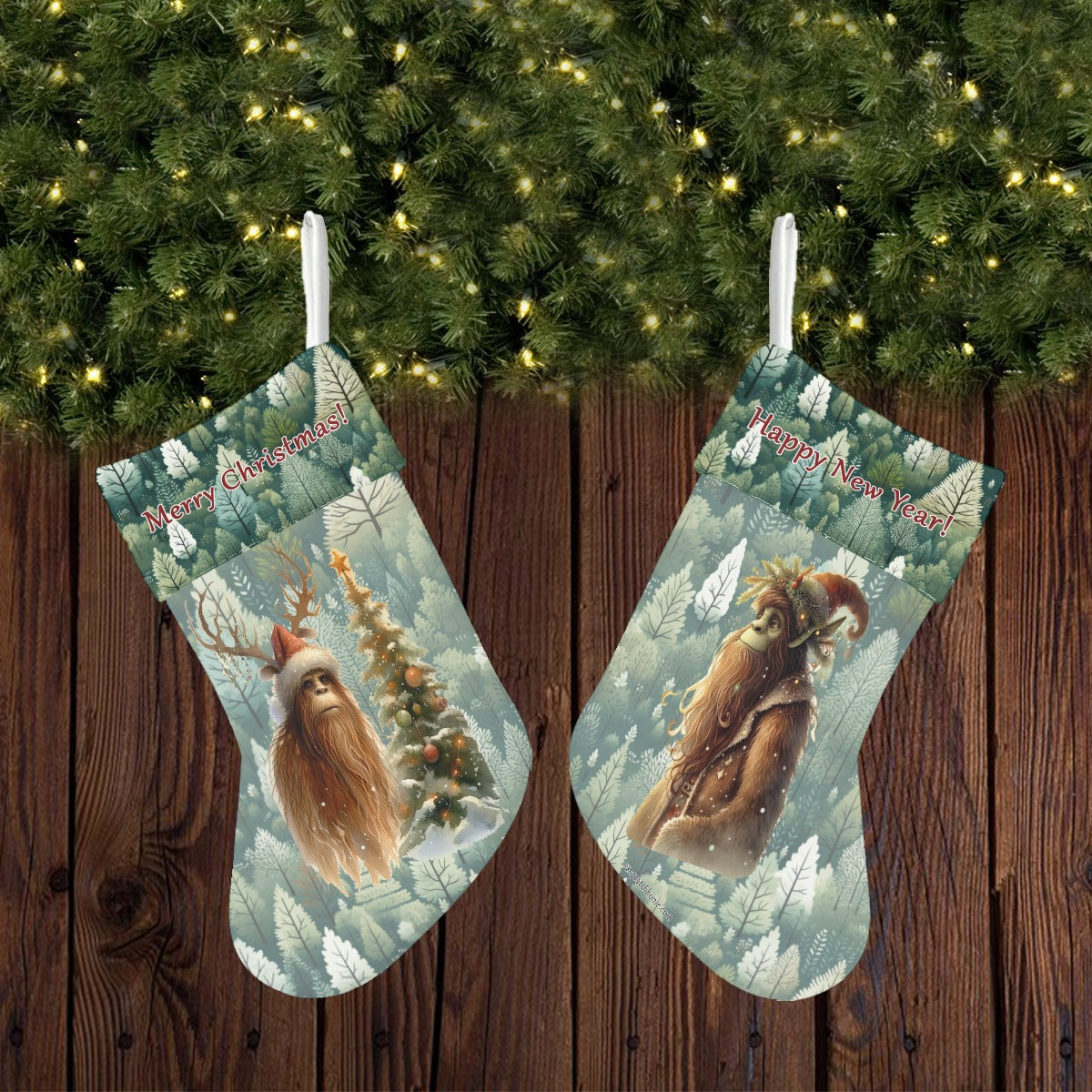 Rustic Sasquatch Bigfoot Christmas, Polyester Christmas Stocking