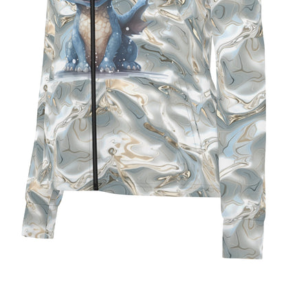 Baby Dragon on Silver Water, Women’s Long Sleeve Thumbhole Jacket
