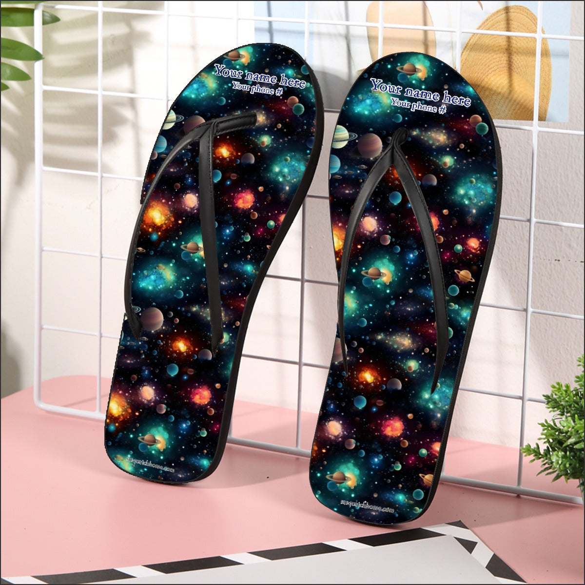 12 Galaxy / Outer Space Women’s Flip Flops – Personalize with Your Name
