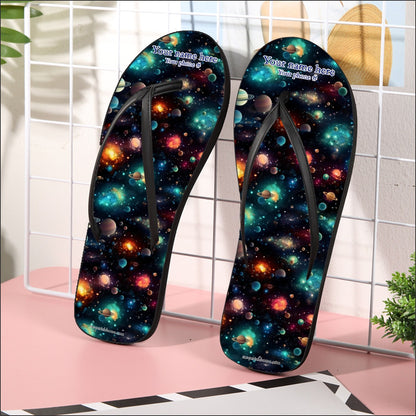 12 Galaxy / Outer Space Women’s Flip Flops – Personalize with Your Name