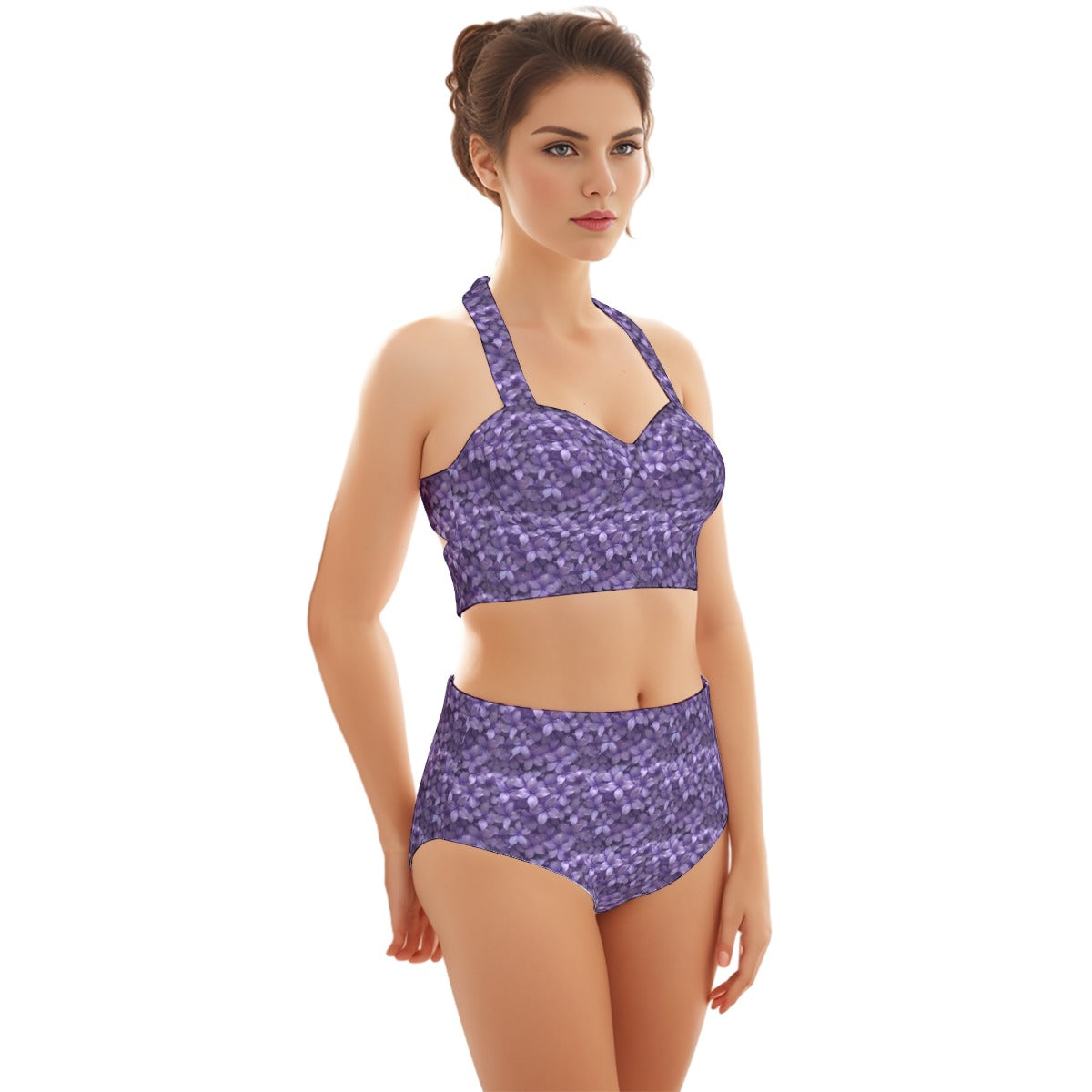 10 Flower Designs, Women’s Bikini Halter Swimsuit, Two Piece Set