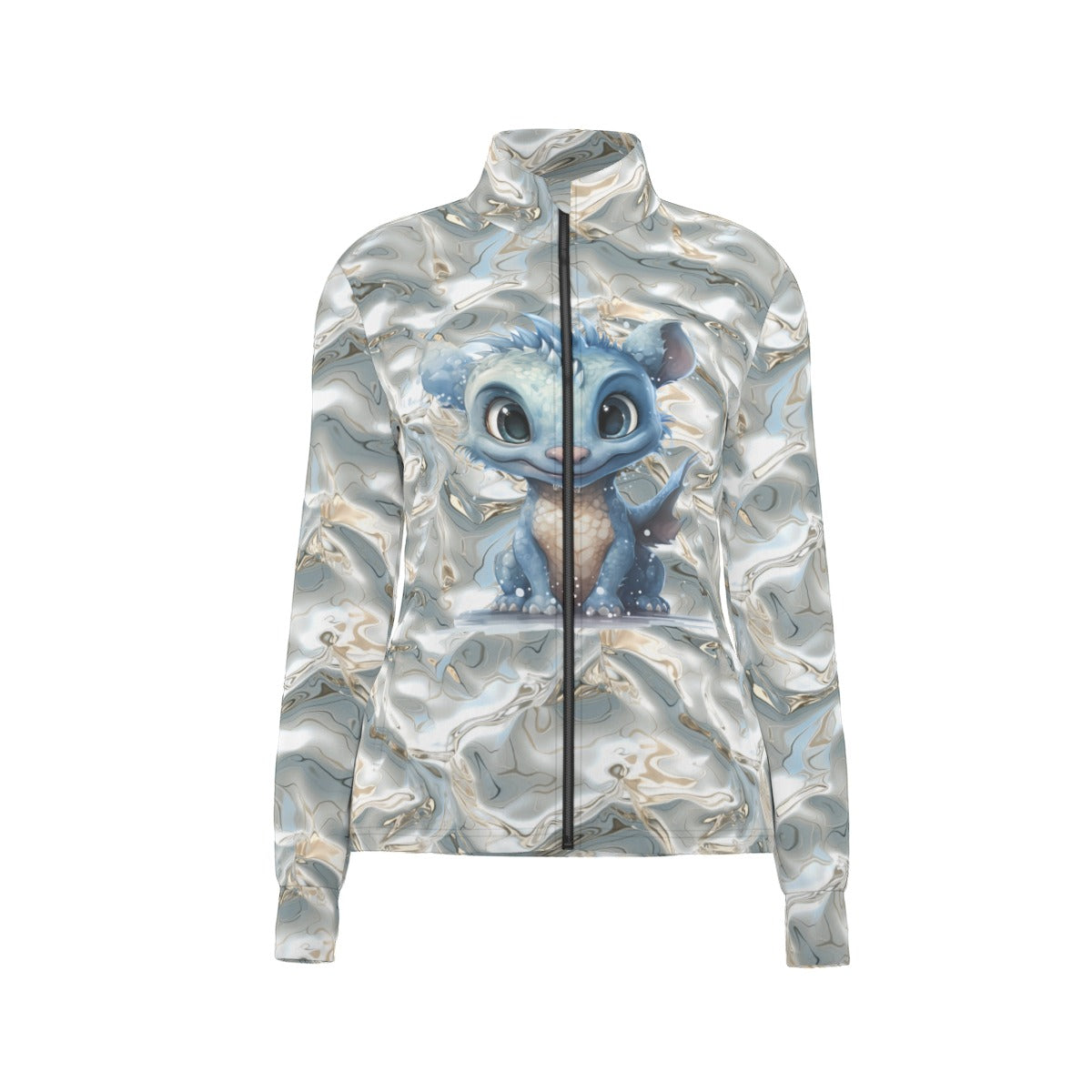 Baby Dragon on Silver Water, Women’s Long Sleeve Thumbhole Jacket