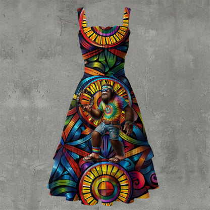 Hippie Bigfoot / Sasquatch, Women’s Ruffle Hem Dress
