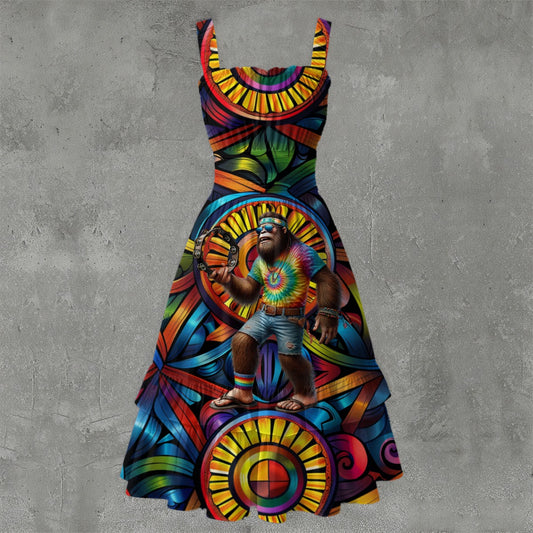 Hippie Bigfoot / Sasquatch, Women’s Ruffle Hem Dress