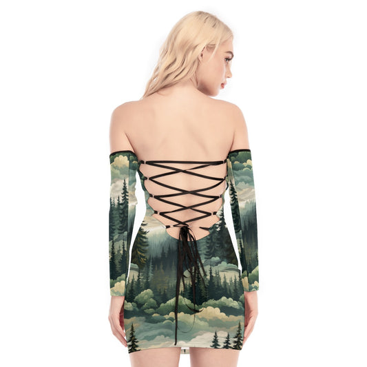 Bigfoot, Sasquatch, Love, Women's Off-shoulder Back Lace-up Dress