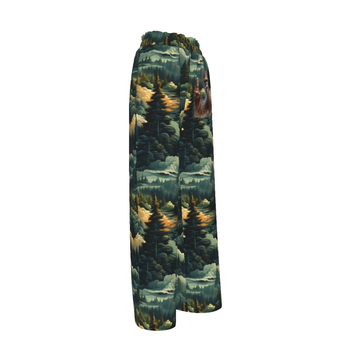 Bigfoot / Sasquatch peace, Women’s Faux Silk Wide-Leg Pants