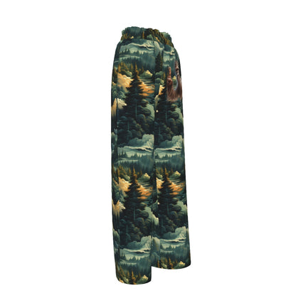 Bigfoot / Sasquatch peace, Women’s Faux Silk Wide-Leg Pants
