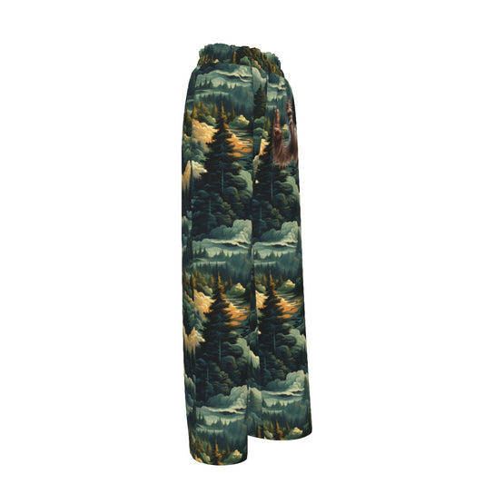 Bigfoot / Sasquatch peace, Women’s Faux Silk Wide-Leg Pants