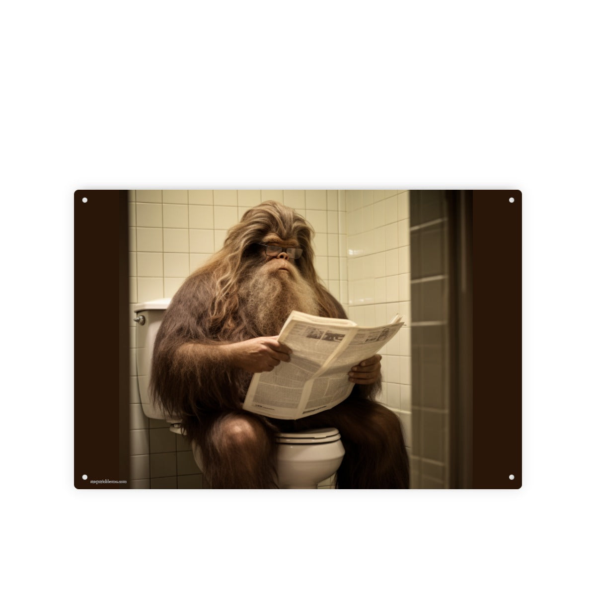 Bigfoot, Sasquatch On Toilet, 8”x12” Metal Hanging Painting / Poster – Made in USA