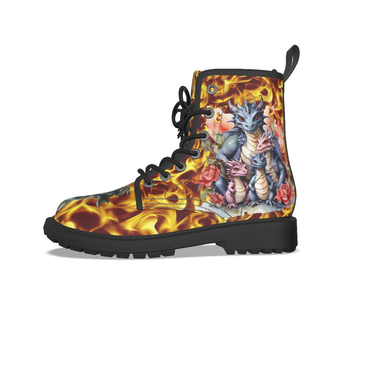 Dragons on Fire, Women's Martin Short Boots With Black Bottom