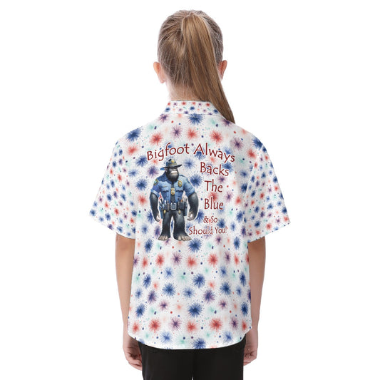 "Bigfoot Always Backs The Blue",  Kid's Hawaiian Vacation Shirt