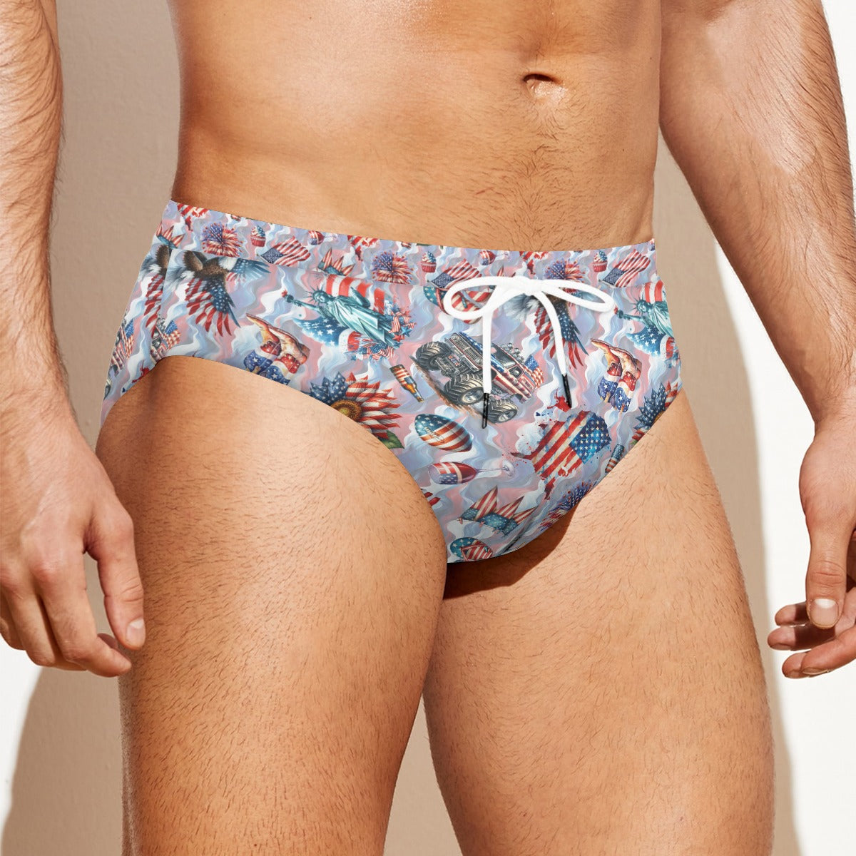 8 Patriot Designs, Men's Drawstring Swim Briefs, dogs, cats, unicorn
