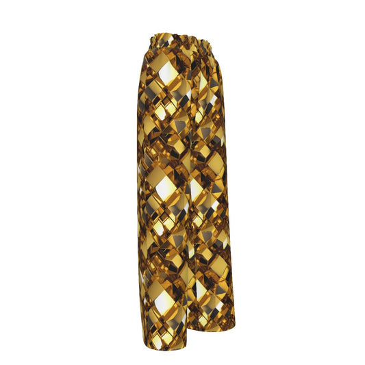 Gold Women’s Faux Silk Wide-Leg Pants