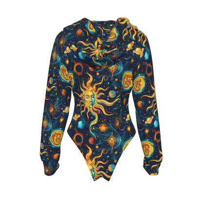 Suns & Moons, Women's Raglan Sleeve Hooded Bodysuit