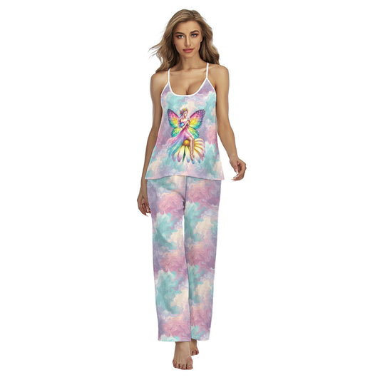 Fairy on Rainbow Background, Women's Cami Pajamas Set