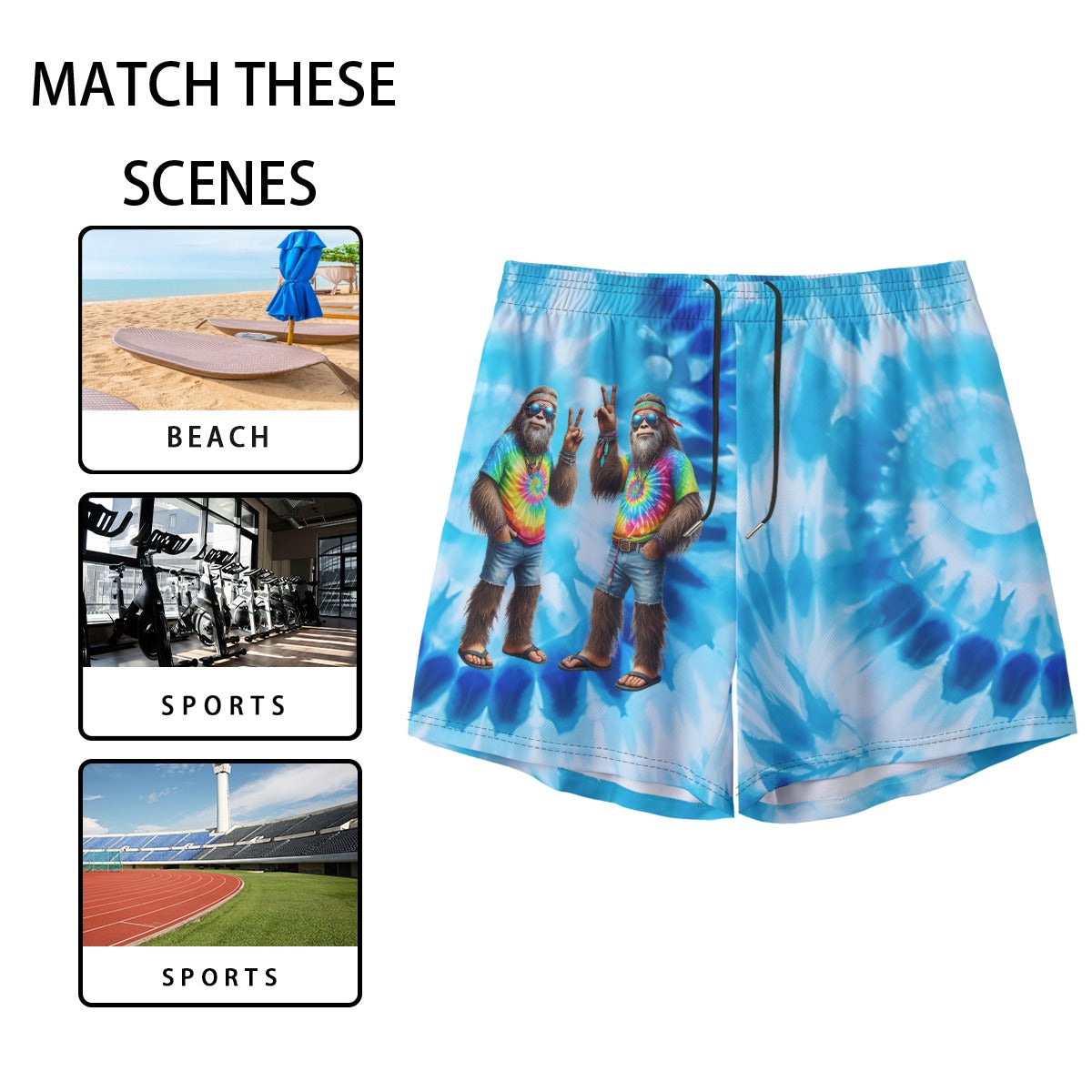 Hippie Sasquatch / Bigfoot, Men’s Sports, Pocketed Shorts