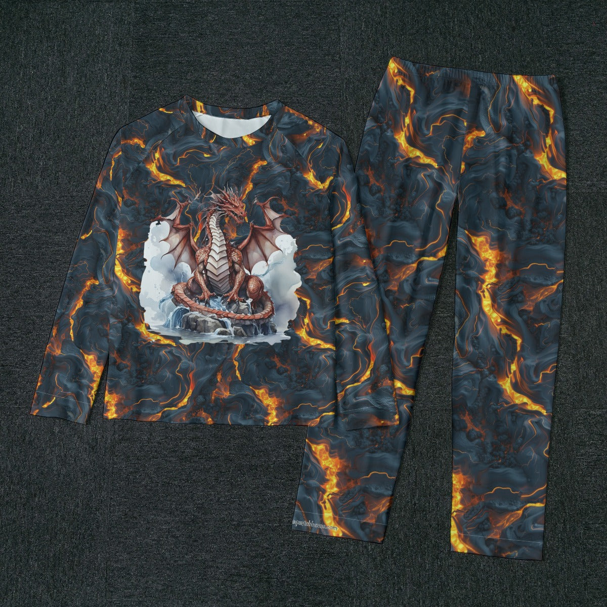 Dragon on Lava, Men’s Raglan Sleeve Pajamas with Wide Ankles