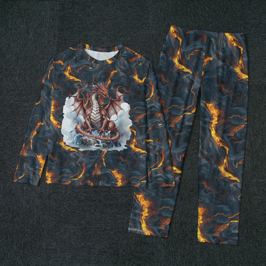 Dragon on Lava, Men’s Raglan Sleeve Pajamas with Wide Ankles