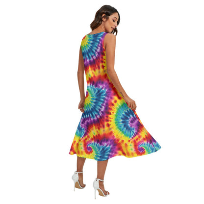 9 Tie Dye Designs, Women’s Sleeveless Dress With Diagonal Pockets