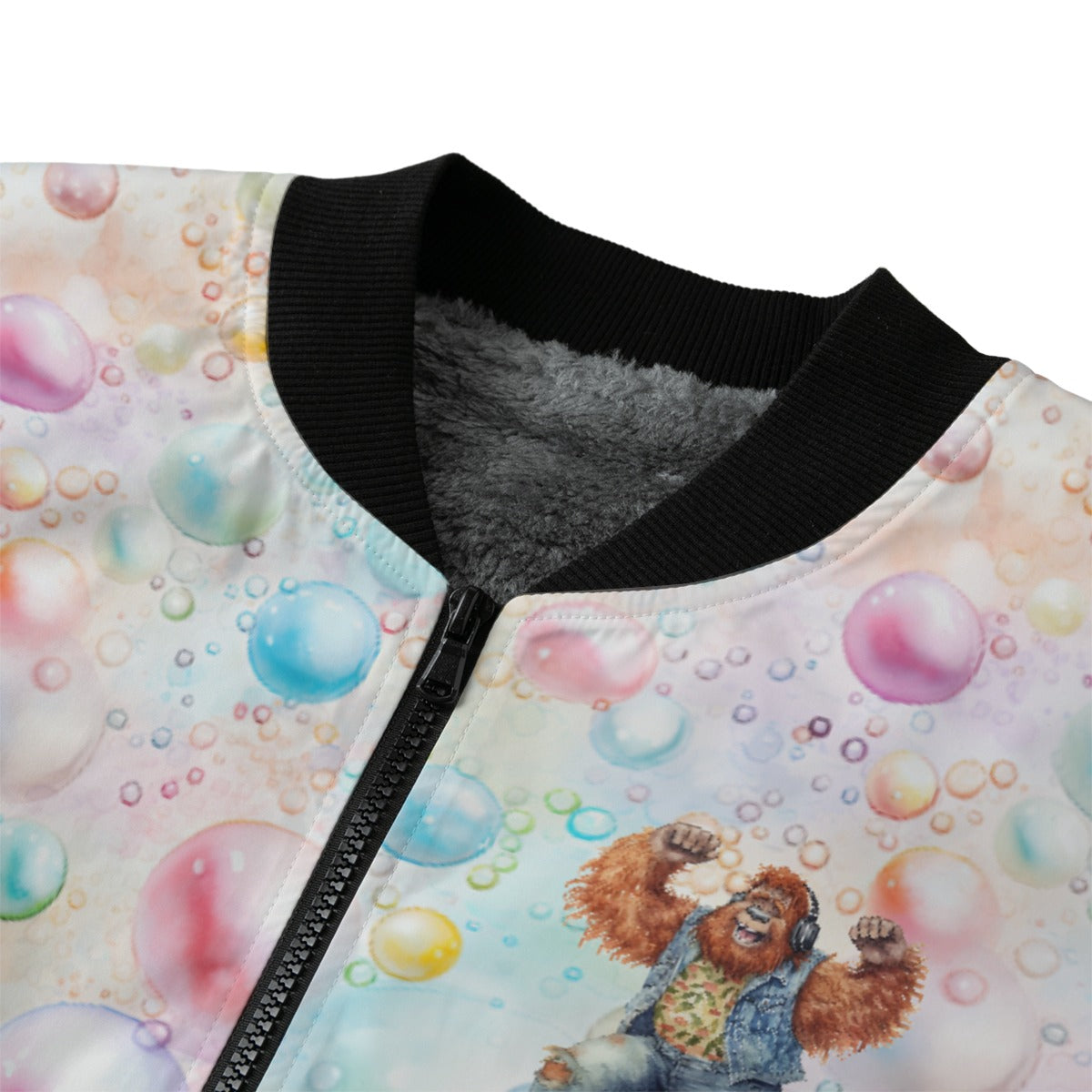 Bigfoot / Sasquatch Dancing on Bubbles, Fleece Bomber Jacket