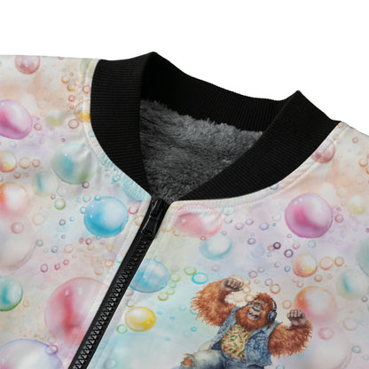 Bigfoot / Sasquatch Dancing on Bubbles, Fleece Bomber Jacket