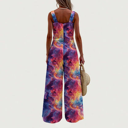 Fairy on Psychedelic Rainbow, Women’s Wide Leg Jumpsuit