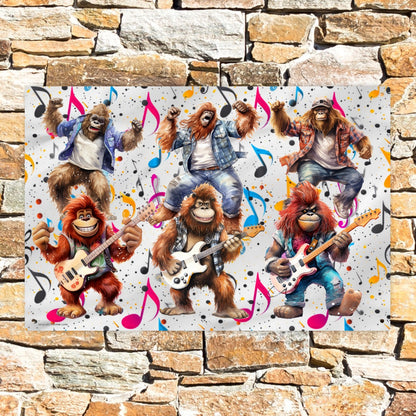 Bigfoot Sasquatch Dancing Music, 8”x12” Metal Hanging Painting / Poster – Made in USA