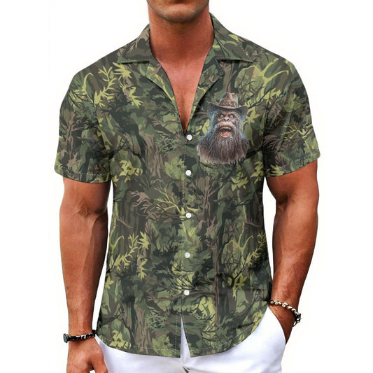 Bigfoot / Sasquatch Camo, Mens Button Up Hawaiian Shirt