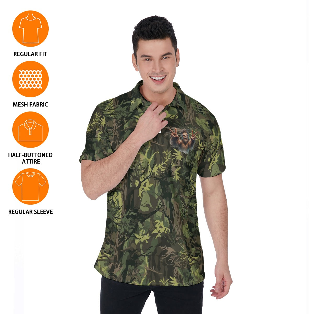 Bigfoot / Sasquatch on Camo, Men's Polo Shirts