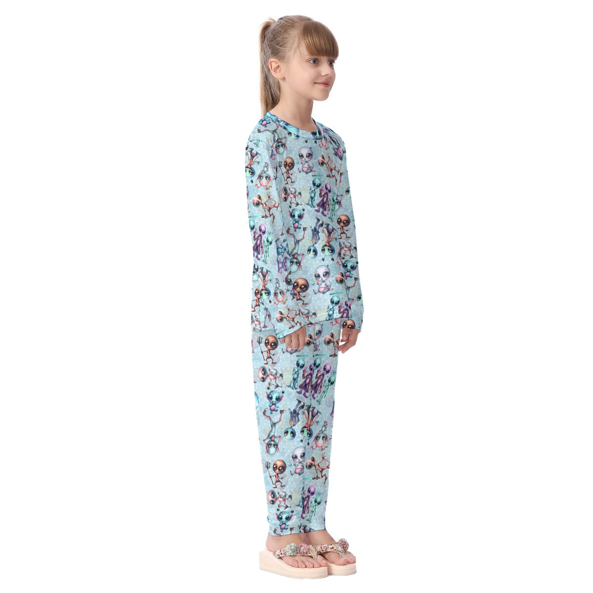 6 Alien Designs Kid's Long Pajamas Set