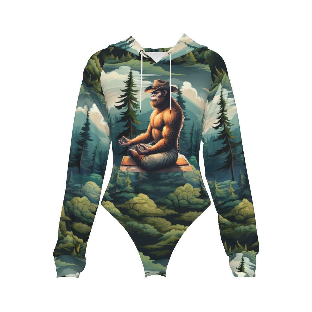 Bigfoot / Sasquatch Zen, Women's Raglan Sleeve Hooded Bodysuit