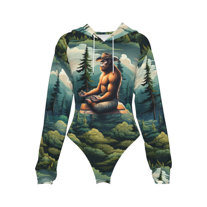 Bigfoot / Sasquatch Zen, Women's Raglan Sleeve Hooded Bodysuit