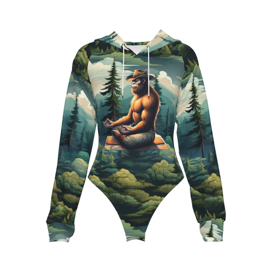 Bigfoot / Sasquatch Zen, Women's Raglan Sleeve Hooded Bodysuit