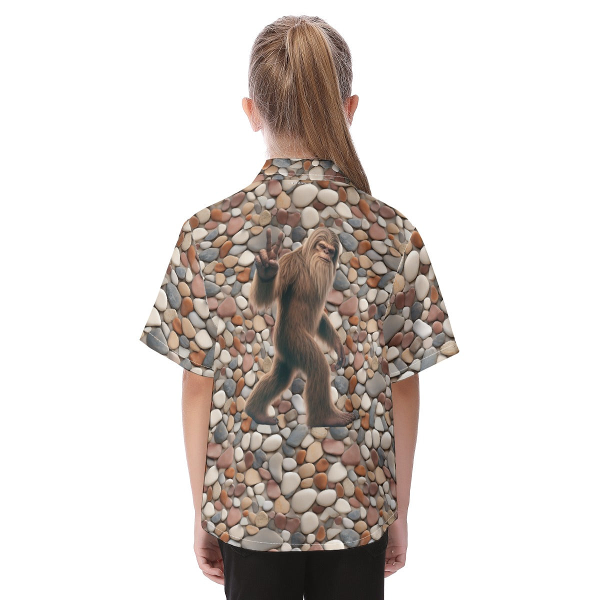 Bigfoot, Sasquatch Peace Sign, Kid's Hawaiian Vacation Shirt