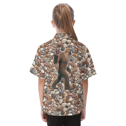 Bigfoot, Sasquatch Peace Sign, Kid's Hawaiian Vacation Shirt