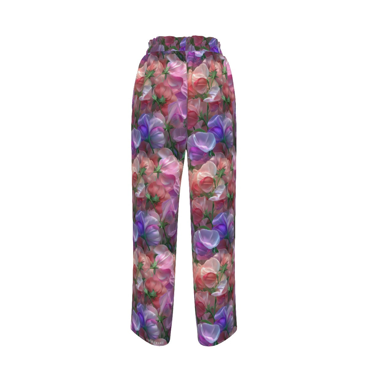 10 Flower Designs, Women’s Faux Silk Wide-Leg Pants