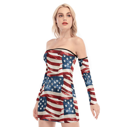 American Flag, Women's Off-shoulder Back Lace-up Dress