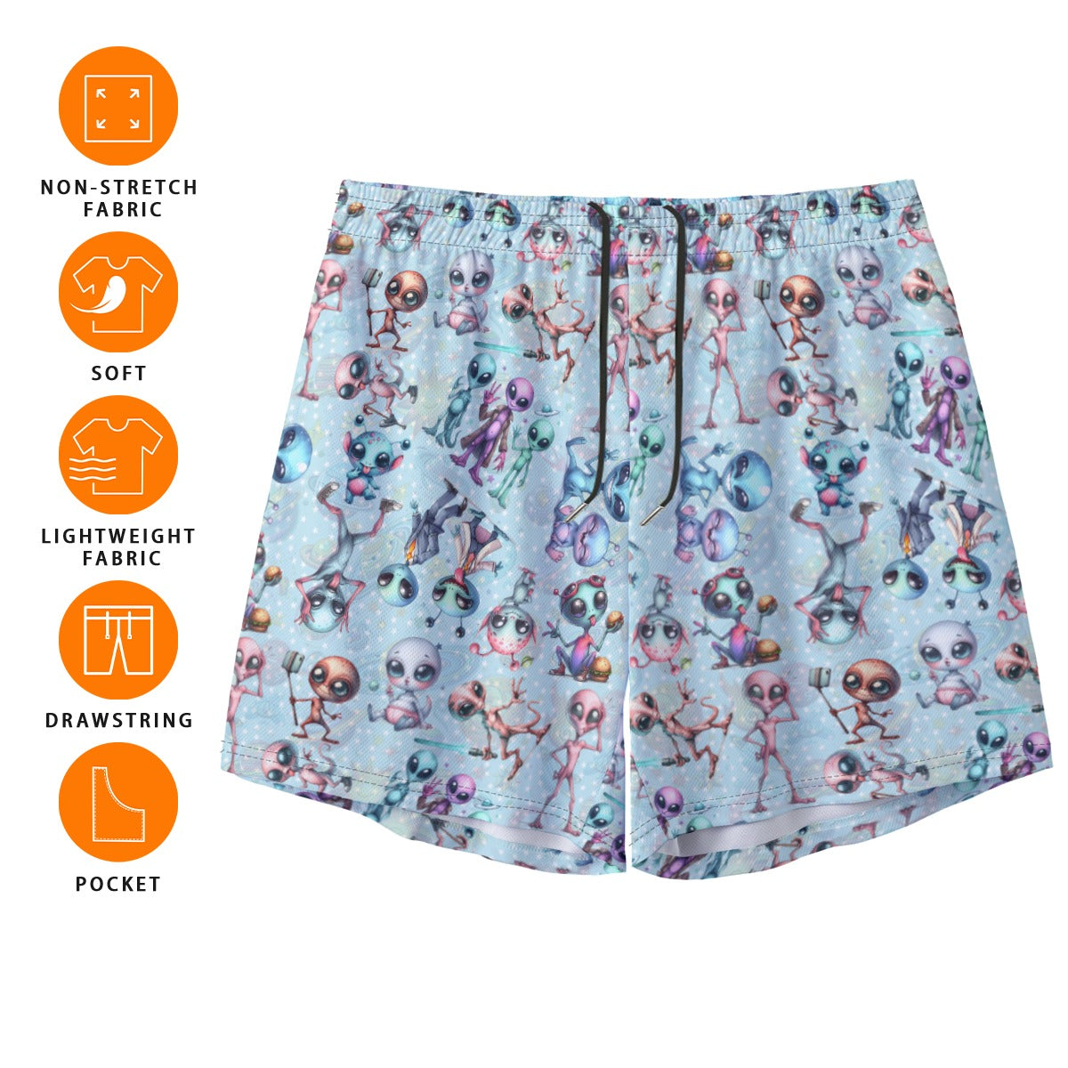 6 Alien Designs, Men’s Sports, Pocketed Shorts