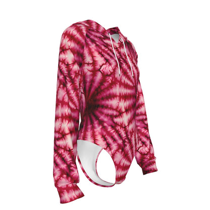 10 Tie Dye Designs, Women's Raglan Sleeve Hooded Bodysuit