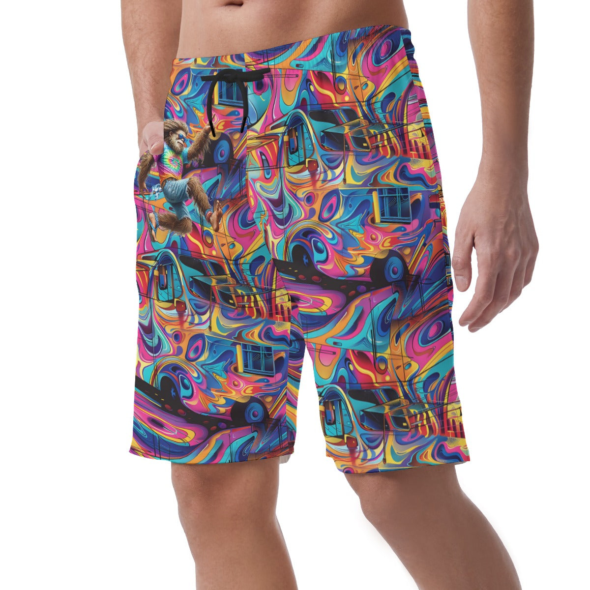 Hippie Bigfoot / Sasquatch on Psychedelic, Men’s Lightweight Casual Shorts