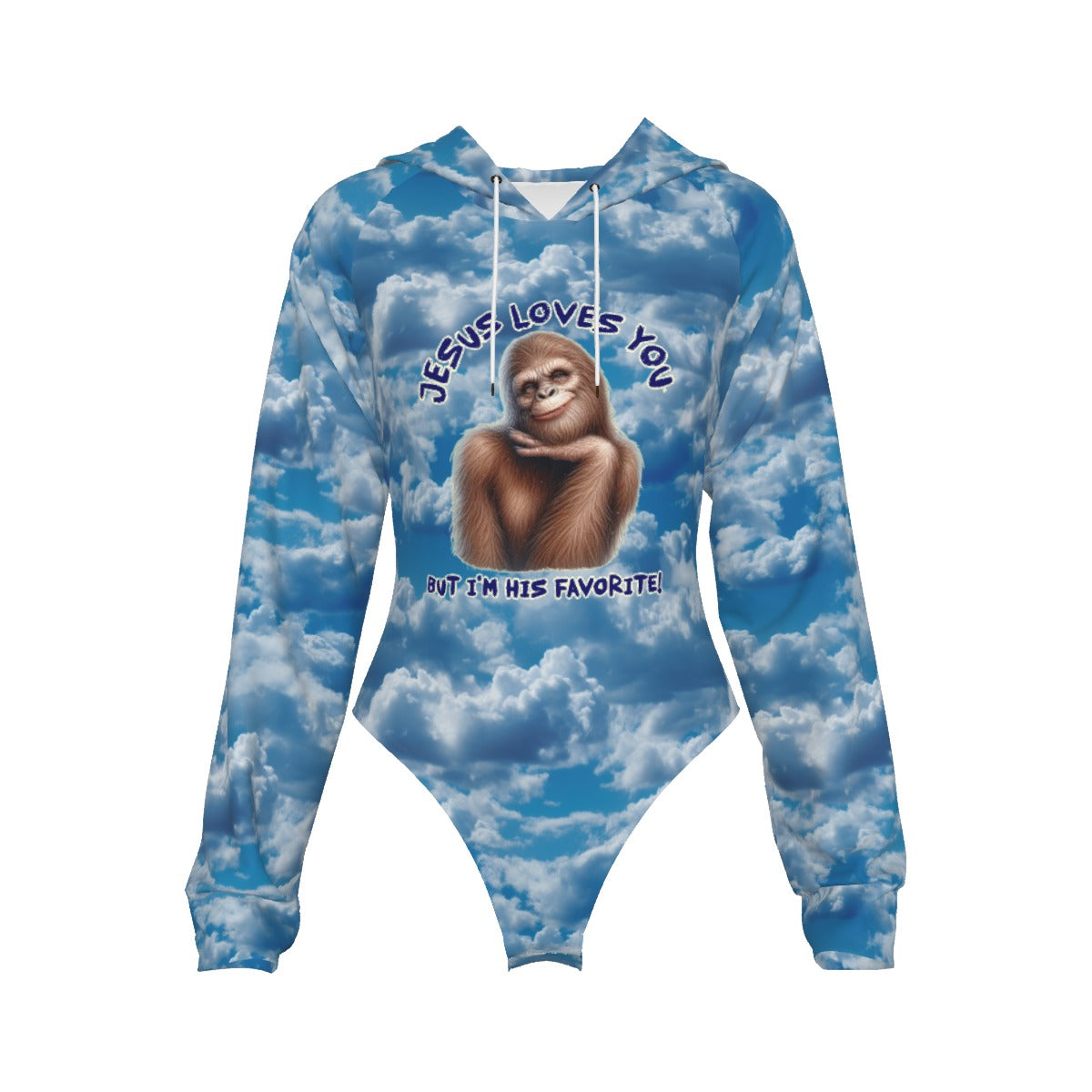 Bigfoot / Sasquatch, "Jesus Loves You...", Women's Raglan Sleeve Hooded Bodysuit