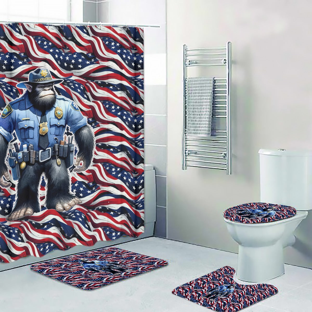 Bigfoot / Sasquatch Police Officer, 4 Piece Bathroom Set - 4 Sizes