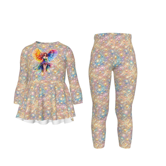 Rainbow Fairy 3, Girls 2 Piece Casual Suit, Outfit with Ruffle Shirt