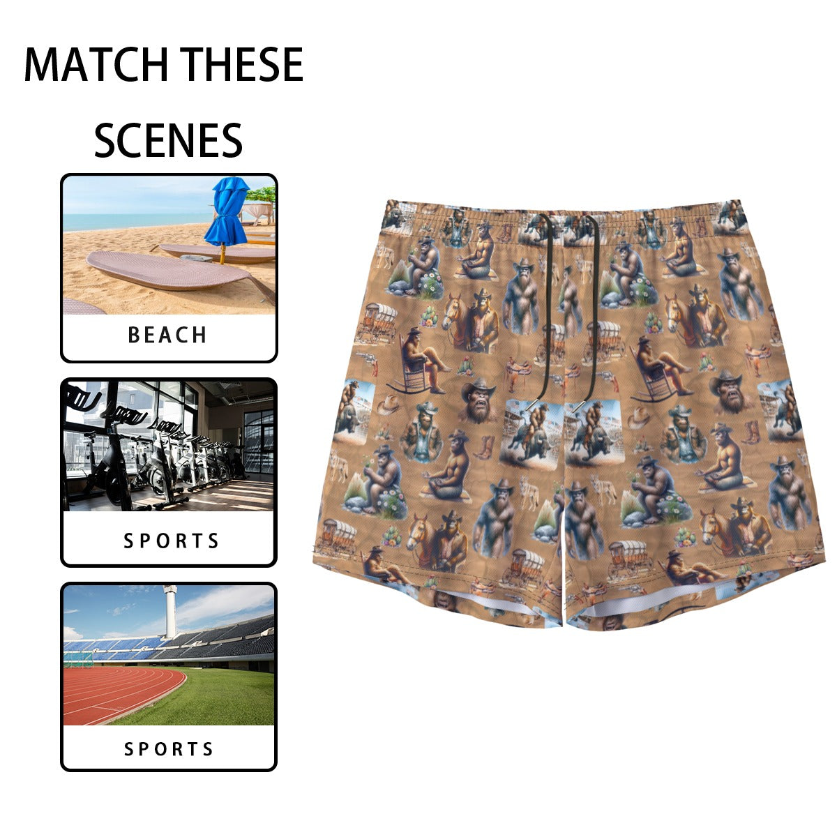 10 Bigfoot / Sasquatch Designs, Men’s Sports, Pocketed Shorts