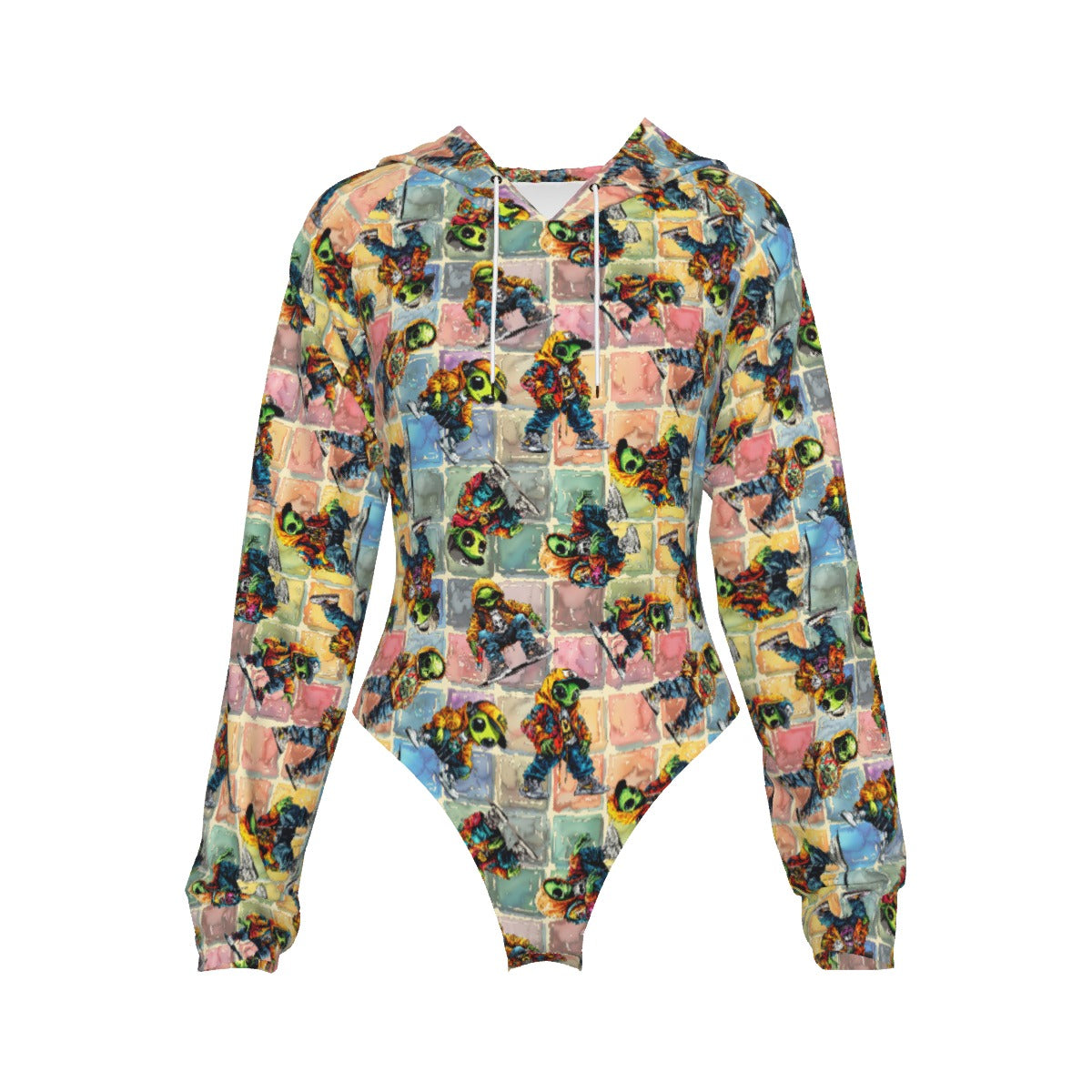 6 Alien Designs, Women's Raglan Sleeve Hooded Bodysuit