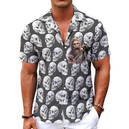 Skulls on Black, Men's Button Up Hawaiian Shirt