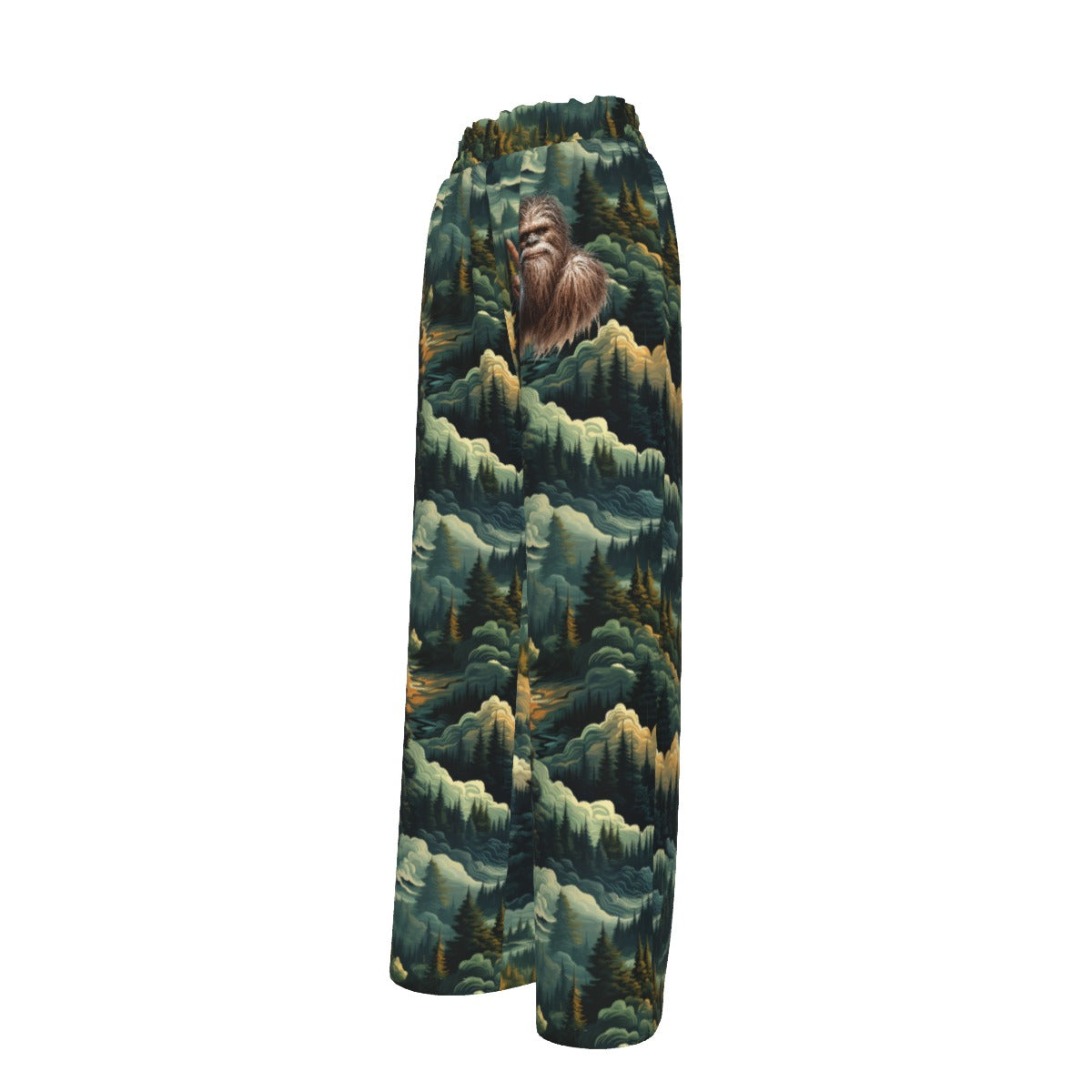 Bigfoot / Sasquatch peace, Women’s Faux Silk Wide-Leg Pants